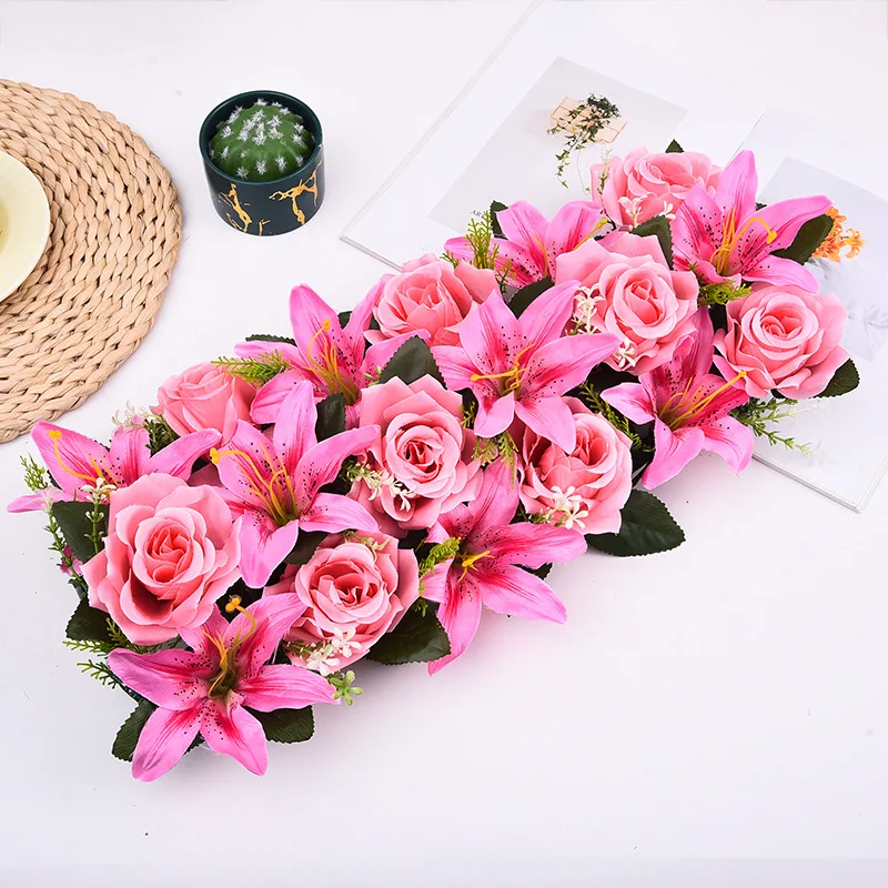 Künstliche Blumenreihe, luxuriöse weiße rote Rose für Hochzeit, Tischdekoration, Blumen, Hintergrund, Wandbögen, Dekor, Party, Bühne, Blumen – Detail 13