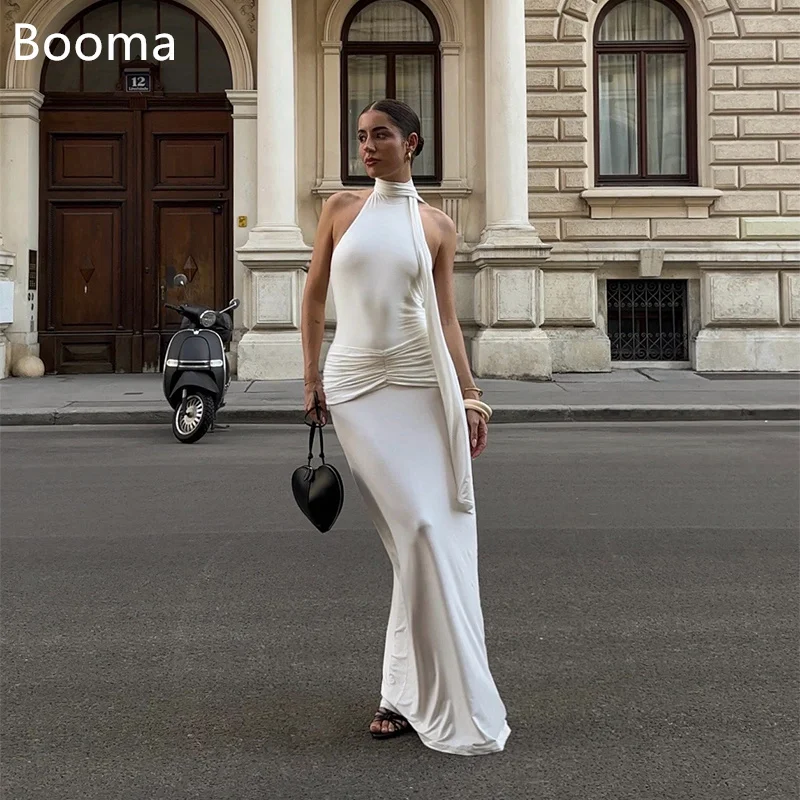 

Booma Simple Backless Pleat Simple Mermaid MAXI Wedding Dresses Satin Simple Sleeveless Elegant Brides Gown Custom Made 2025