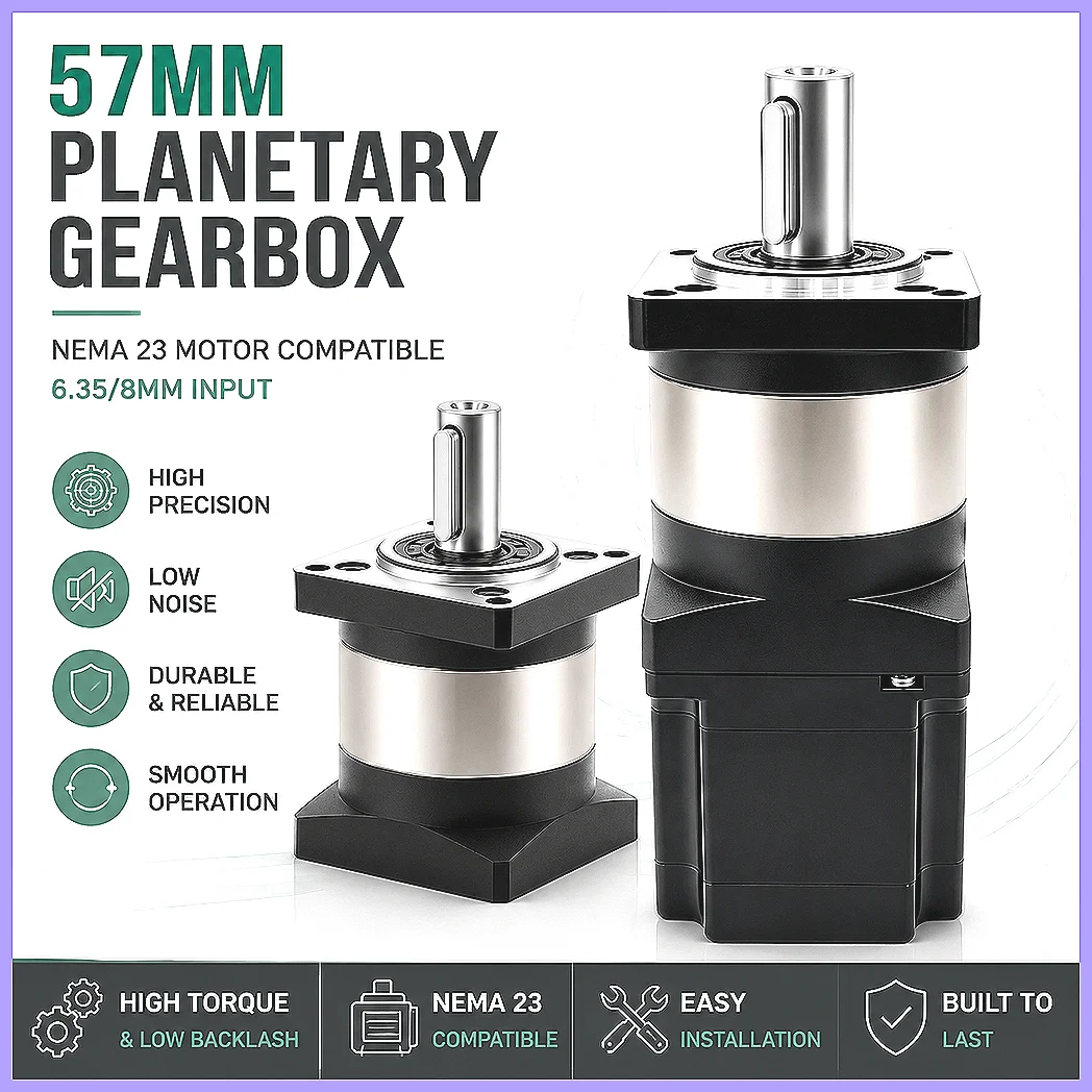 Nema 23 Planetary Gearbox 57mm Stepper Motor Reducer Kit 6.35/8mm Input 14mm Output Shaft 20 Arcmin Backlash CNC