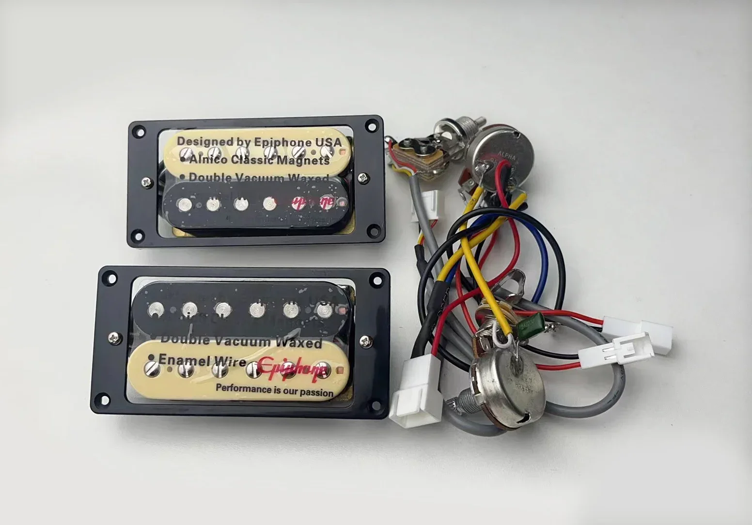 double coil guitar pickup with 1V1T wiring harness and 2V1T wiring harness available