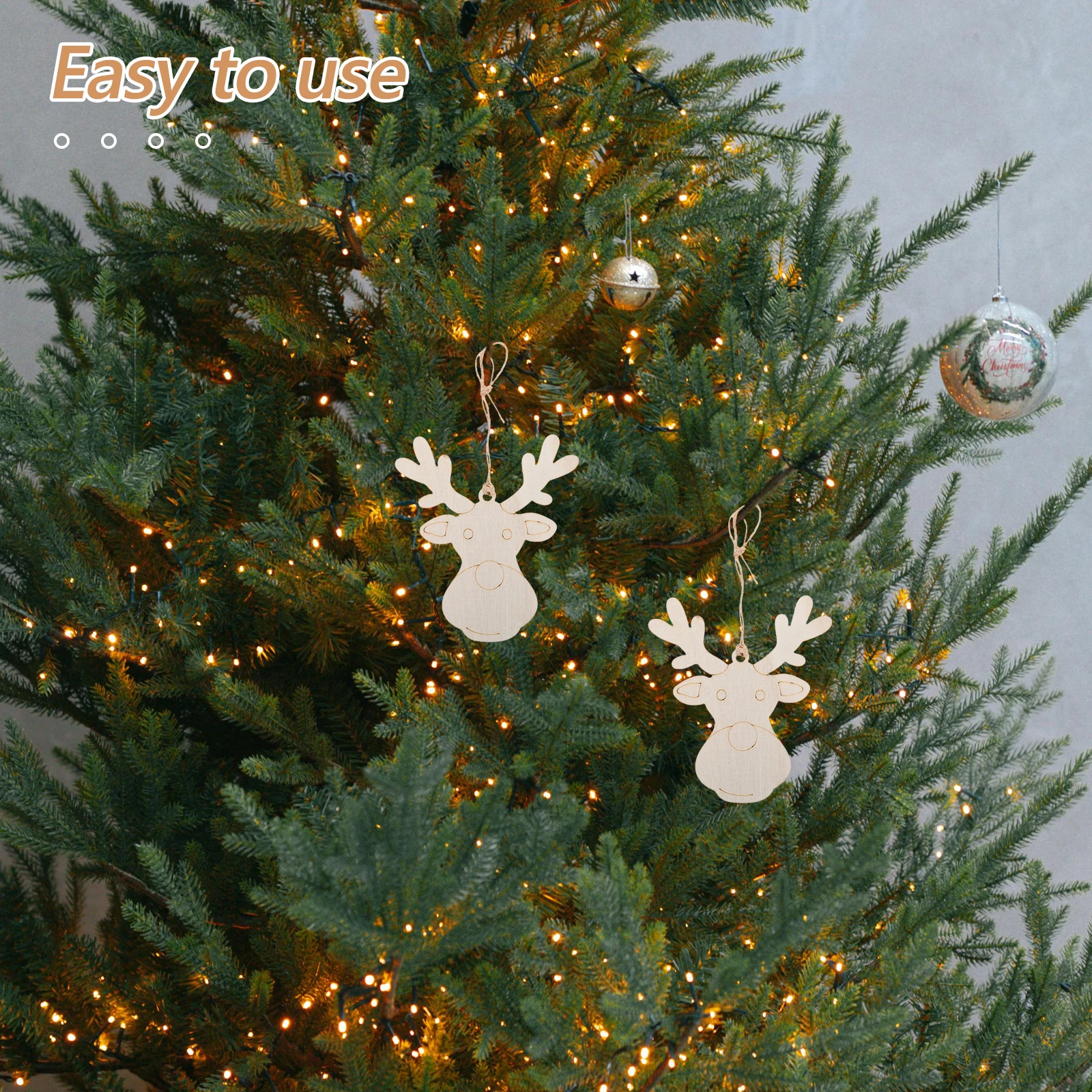 

20pcs Christmas Wooden Hanging Craft Pendant Diy Painted Decoration Tree Door Ornament Reusable Solid Wood Deer Head Style