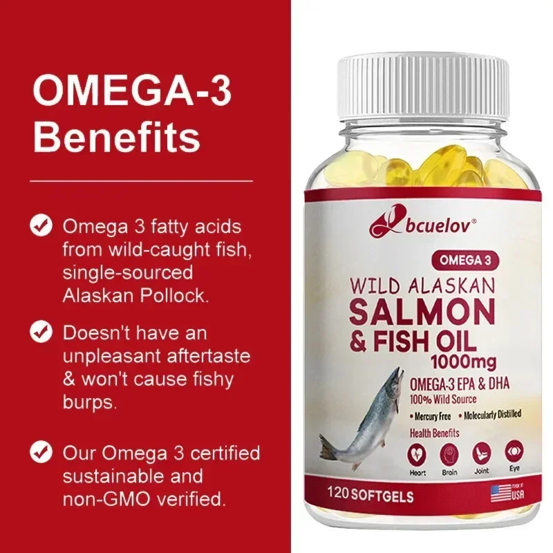 Wild Alaskan Salmon Oil - Pure Fish Omega 3 EPA DHA Fatty Acids - Supports Joint Function, Brain, Eye, Immune and Heart Health