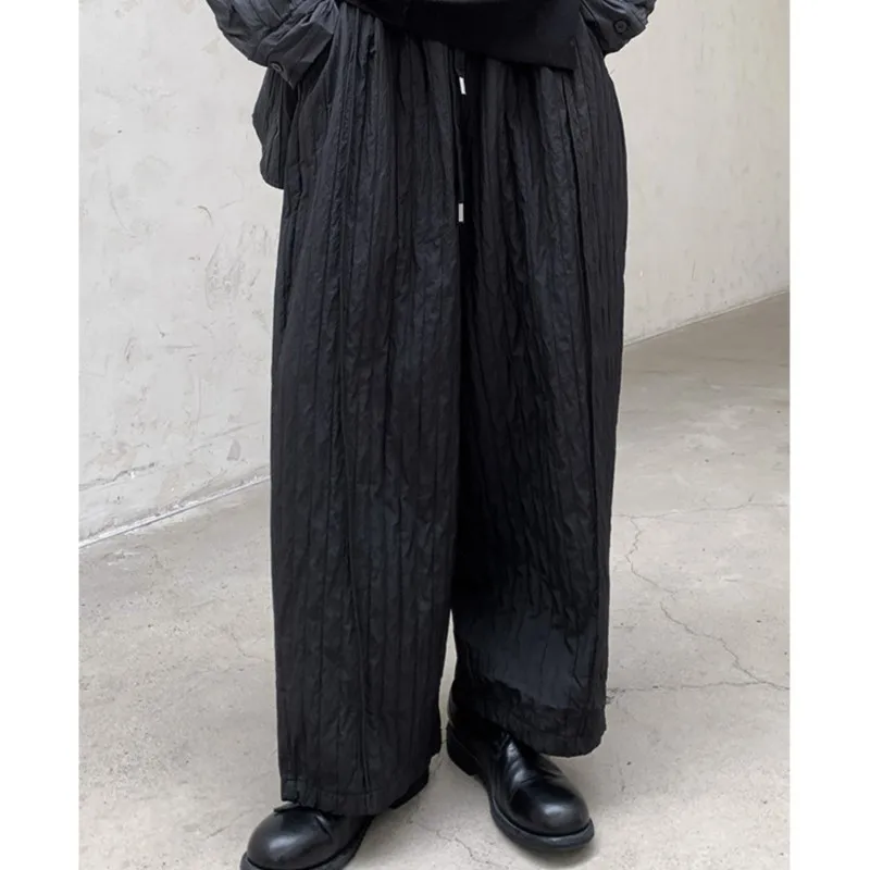 Johnature Autumn Winter Retro Casual Vertical Ribbed Pants Cotton-Padded Fleece-Lined Thick Straight-Leg Casual Women Pants