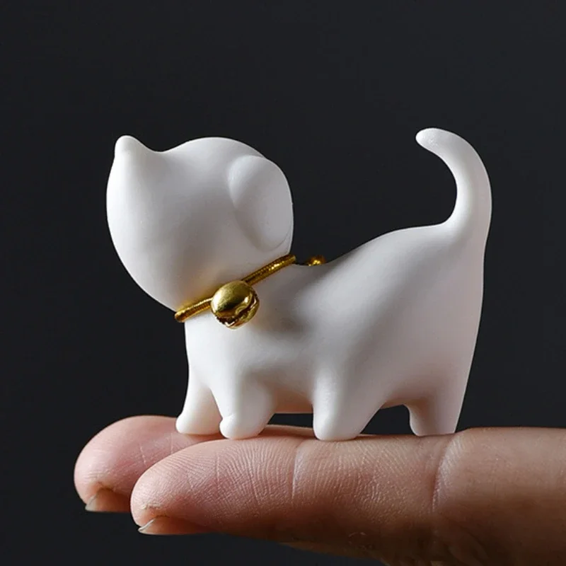 Creative Boutique Tea Pet Home Lucky White Porcelain Cute Animal Decorations Puppy Ornament Living Room Table Knickknacks Dining