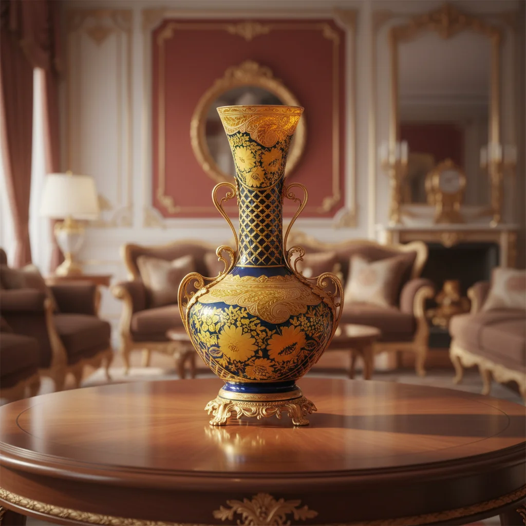 &c High-level Modern Design Glass Vase with Copper Base Colored Tabletop Ornaments Accessories for Villa Luxury Decorative