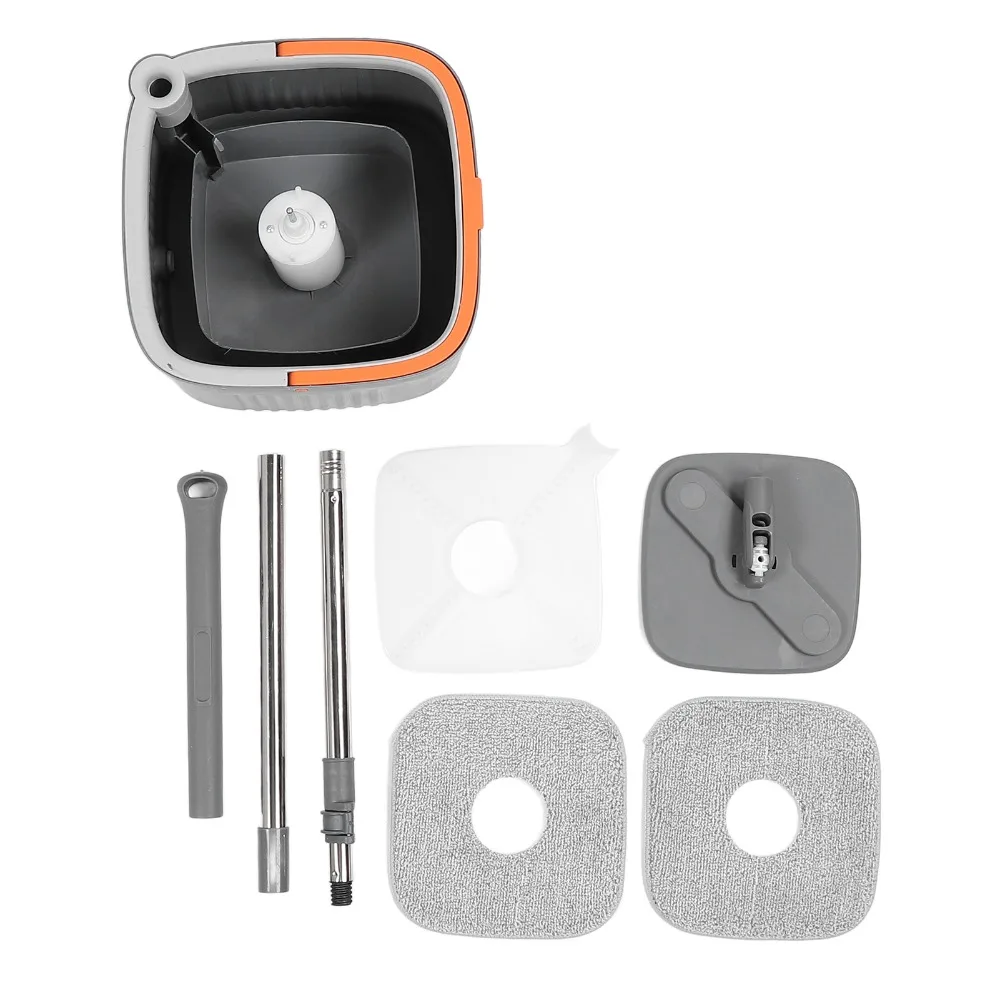 360 Degree Rotating Mop Bucket Set Dry and Wet Self Wringing Floor Mop Set 2 Pieces Cloth Square Mop Head Rotating Floor Mop