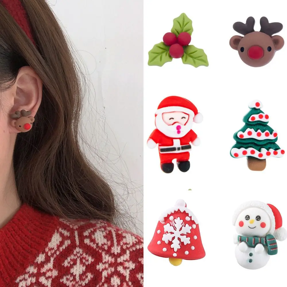 Women Girls Cartoon Cute Party Holiday Christmas Tree Christmas Drop Earrings Santa Claus Elk Snowman Resin Stud Earrings