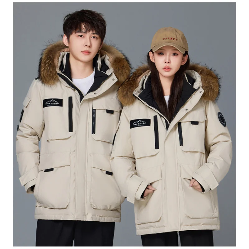 

GIOIOMen's Down Jacket，Winter New Mid-Length Goose Down Filled Thickened Warm Workwear Down Parka，Men's Clothing