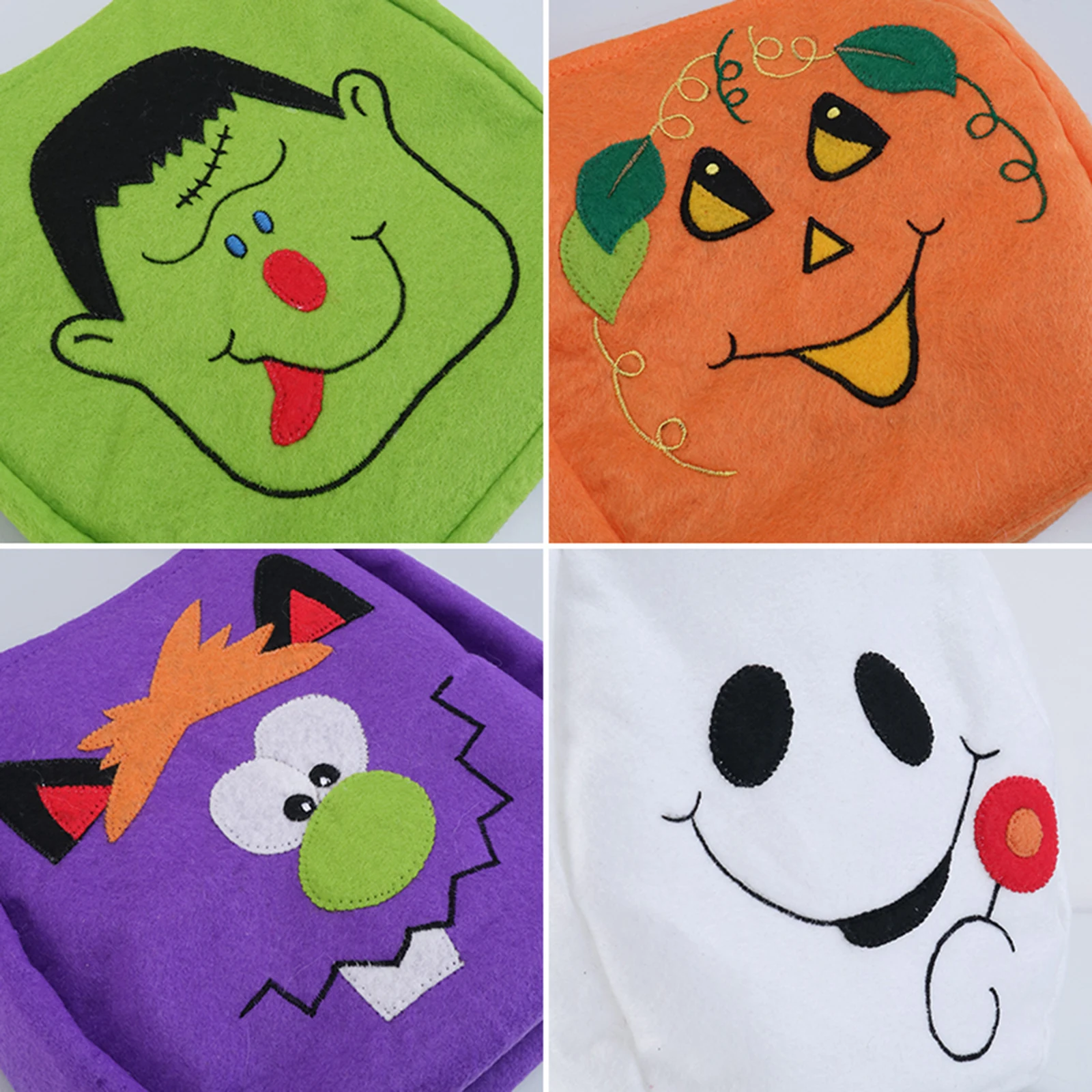 Halloween Candy Bags for Children, Trick or Treat Goody Bags, Cartoon Grimace Embroidered Pattern Bags with Handles