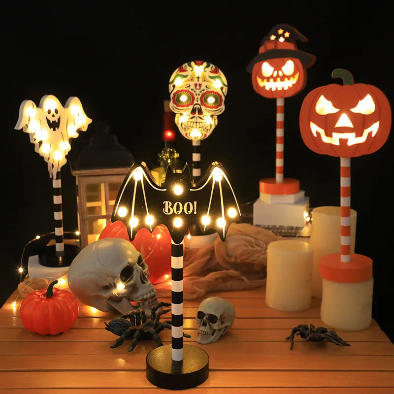 

Detachable Halloween ghost festival modeling lamp LED pumpkin ghost skull wooden decoration night light