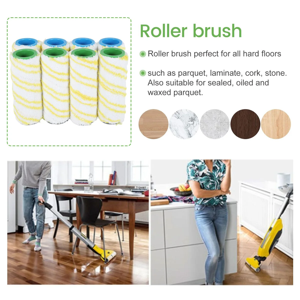 A24R 8 قطع ملحقات استبدال الفرشاة الدوارة لمنظف الأرضيات الكهربائية Karcher FC5 FC7 FC3 FC3D