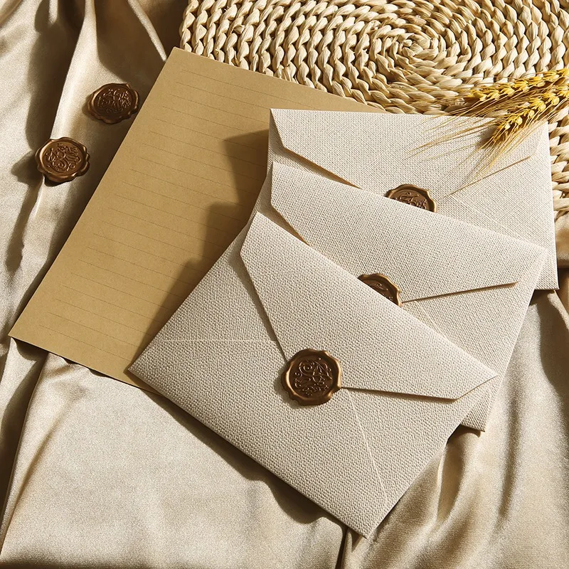 kit-de-papelaria-vintage-premium-em-linho-com-6-envelopes-20-folhas-e-6-perolas-de-cera-para-selagem-conjunto-retro-para-convites-de-casamento