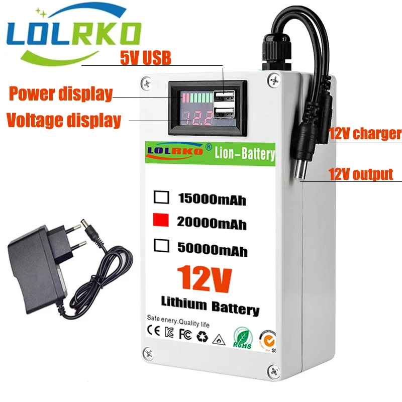 The latest DC 12V 50Ah lithium-ion AC rechargeable battery is a large capacity and multi-purpose rechargeable battery