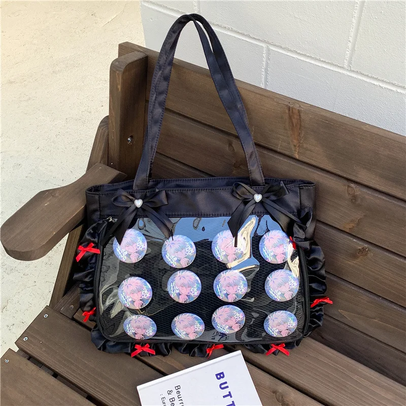 

Anime Top Handle Bag Large Capacity Bow Ribbon Design for JK Girls Textured Casual Shoulder Bags Simple and Versatile Ita Bag