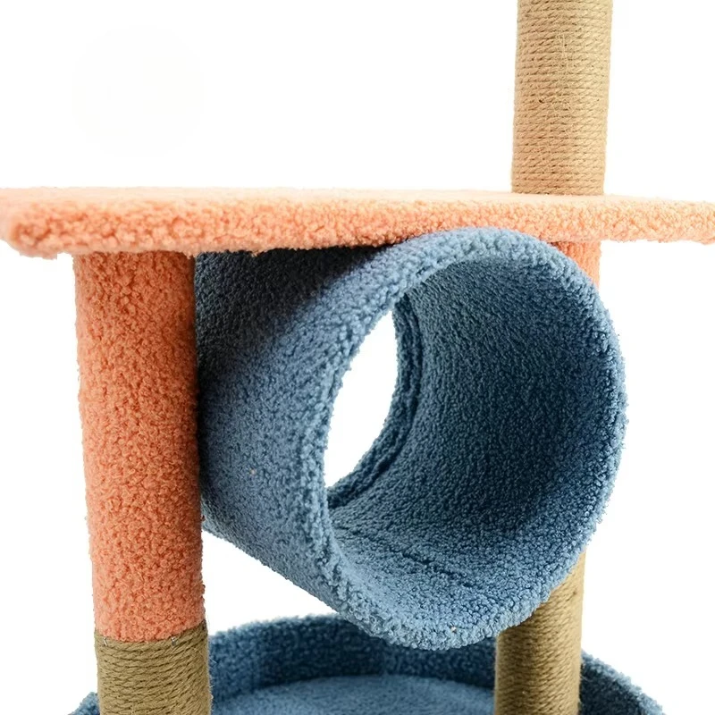 Pet indoor cat activity tree platform playing scratching cat furniture tree 2 layers wooden cat climbing tree tower