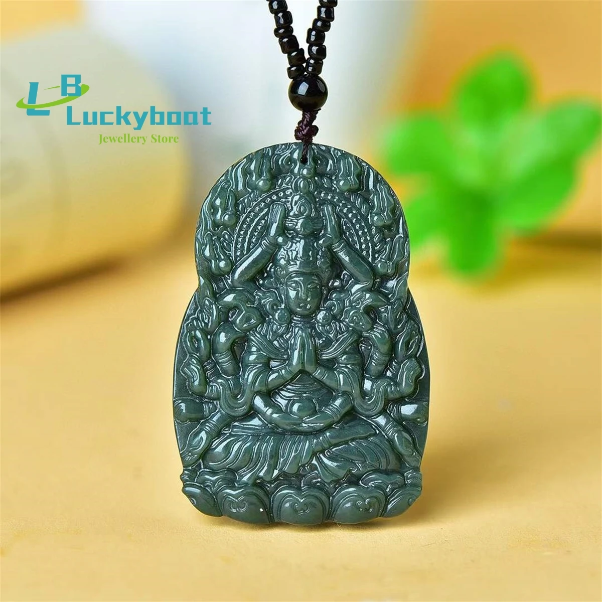 

Natural Hetian Qingyu Thousand Handed Guanyin Pendant Simple and Personalized Versatile Retro Ethnic Style for Men and Women