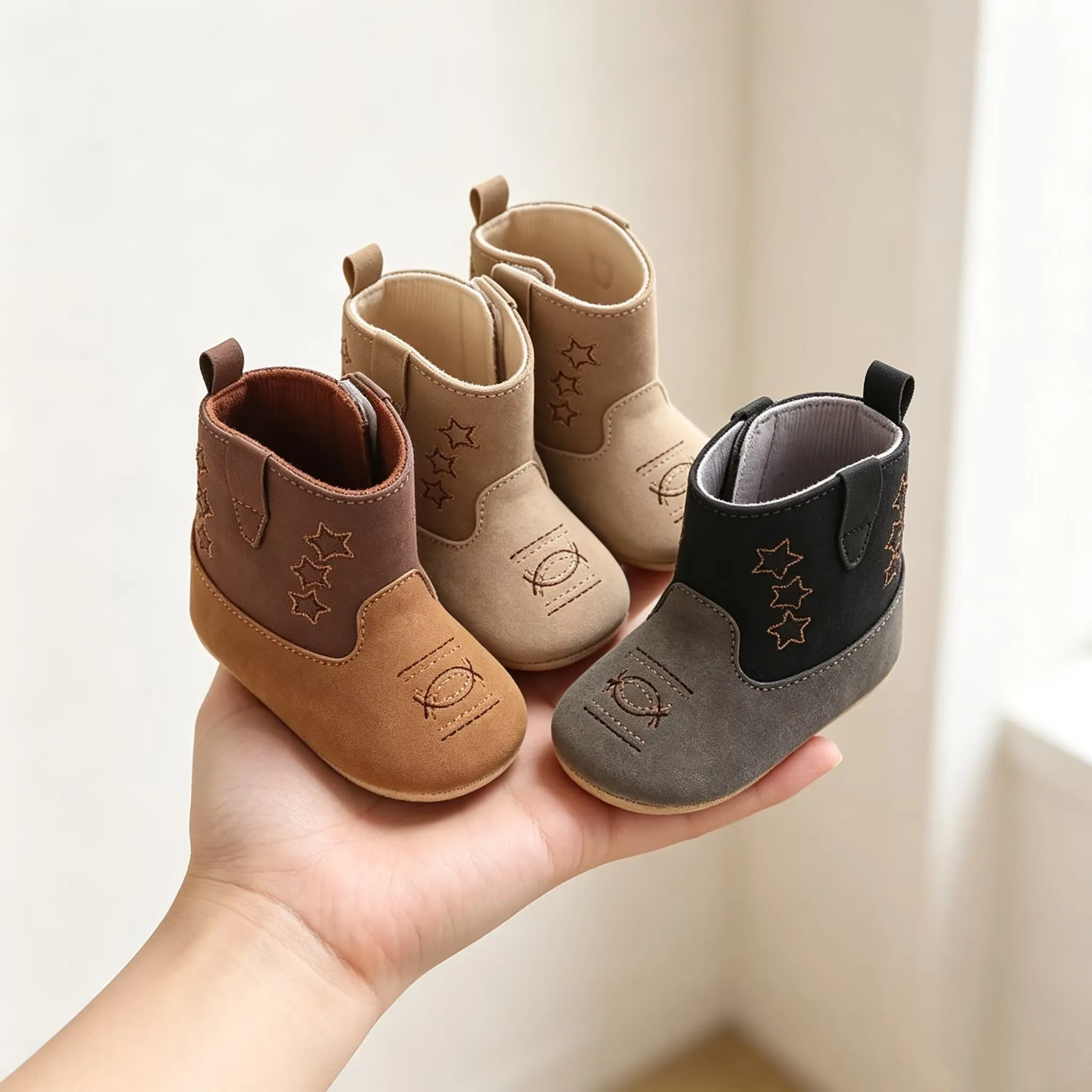 Newborn Baby Fashionable Soft Bottom Western denim midsole boots autumn and winter warm and anti slip Baby walking shoes