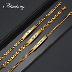 Bluelory Personalized Women Name Bar Bracelets Stainless Stee Engrave Text ID Custom Jewelry For Girlfriend Gift