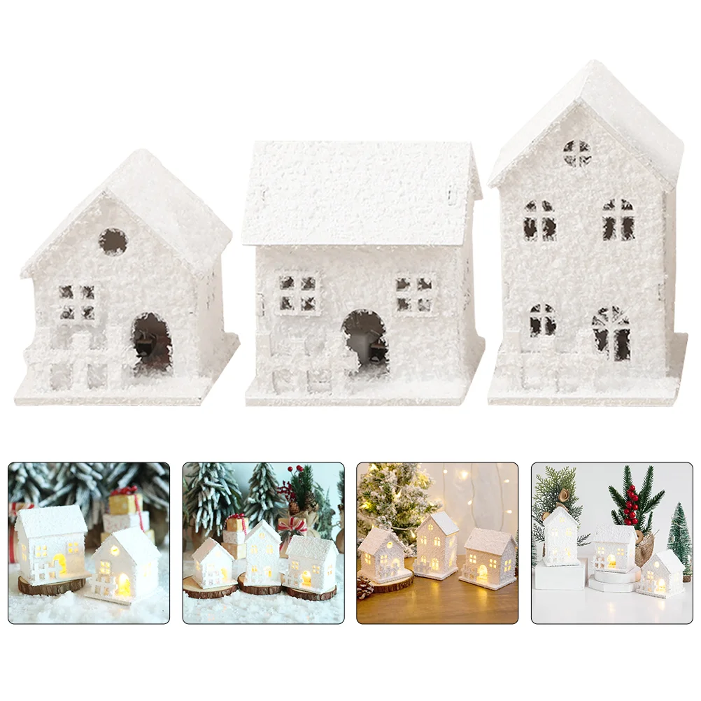 

3 Pcs Christmas House Houses White Decor Fairy Lights Lighted Garland Design Cabin Statue Child