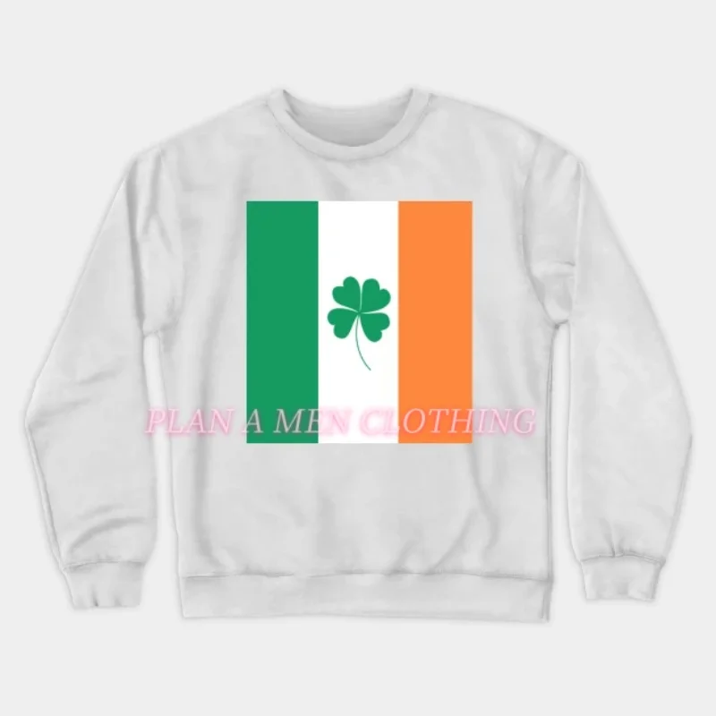 IRISH Flag  Print Men Crewneck Sweatshirt Hoodie Comfortable Pullover Round Neck Casual Sweatshirt Men Crewneck Sweatshirt