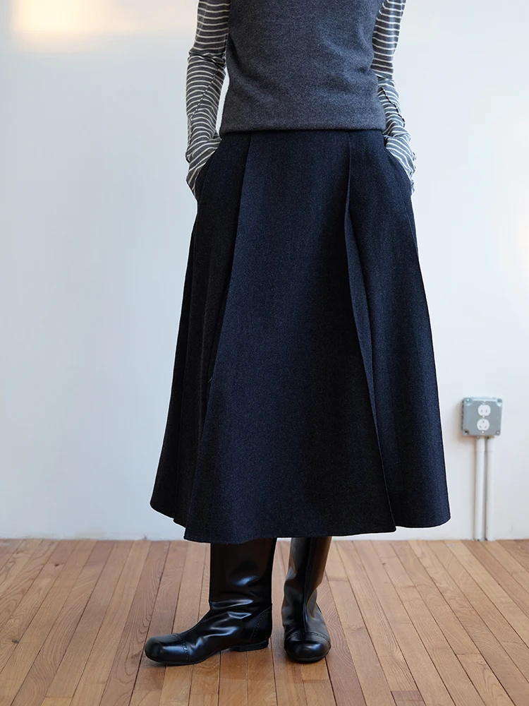 

Юбка ItoIroI Carbon ey 00 из шерсти, средней длины, А-силуэт, с двойными складками, миди, повседневная, для офиса и города