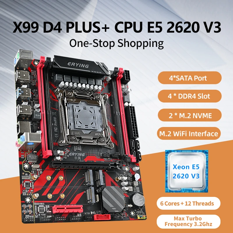 ERYING Kit XEON Completo X99 Motherboard with E5 2620 V3 CPU Processor Combo Set LGA2011-3 placa mãe x99 DDR4 NVME