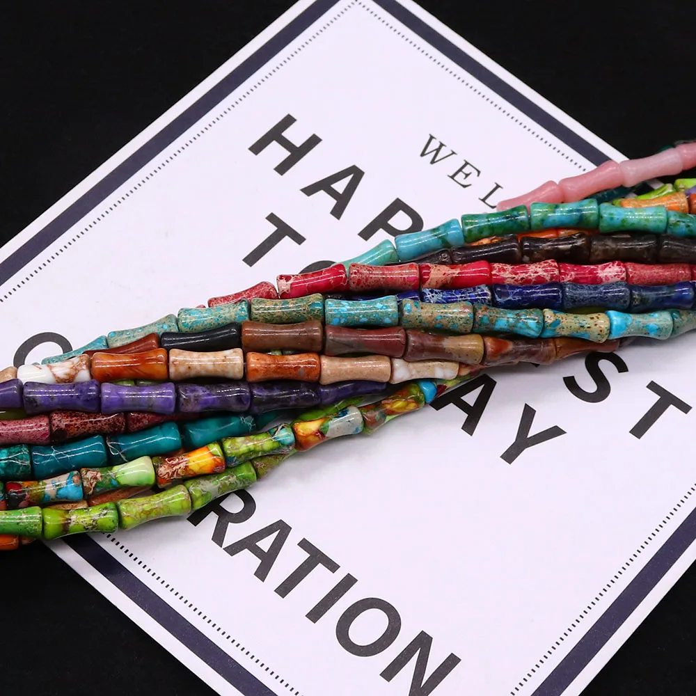 Exquisite Natural Imperial Jasper Polished Straight-Hole Round Tube Bamboo Shape Colorful Loose Beads DIY Jewelry Accessories