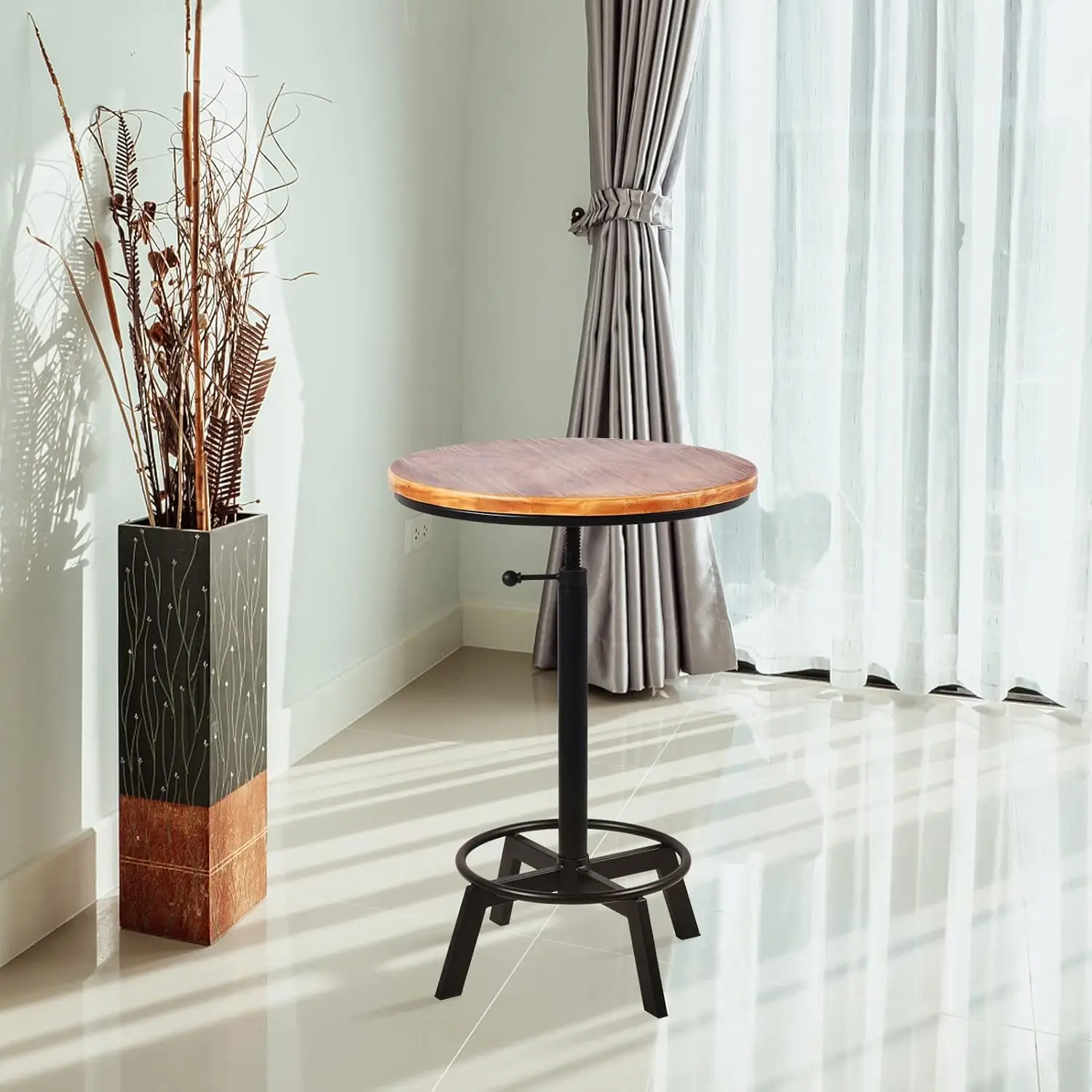 Farmhouse Bar Table 30-35.4Inch Height Adjustable Rustic Bistro Pub Table For Kitchen Coffee House Vintage Cocktail Table