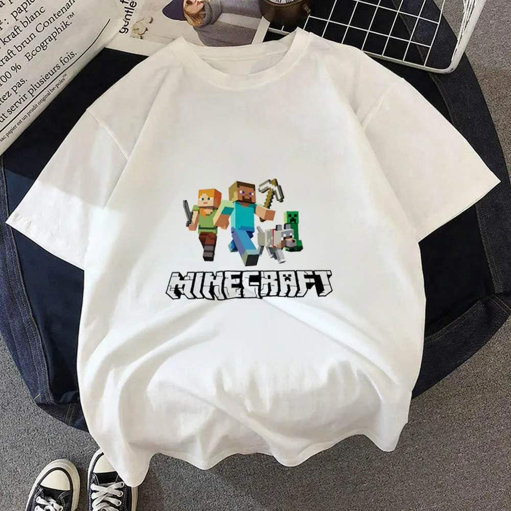 

New Minecrafts T-shirt Summer FashionShort Sleeved Top T-shirt Boys Tops Summer Cartoon Streetwear White Kids Tees