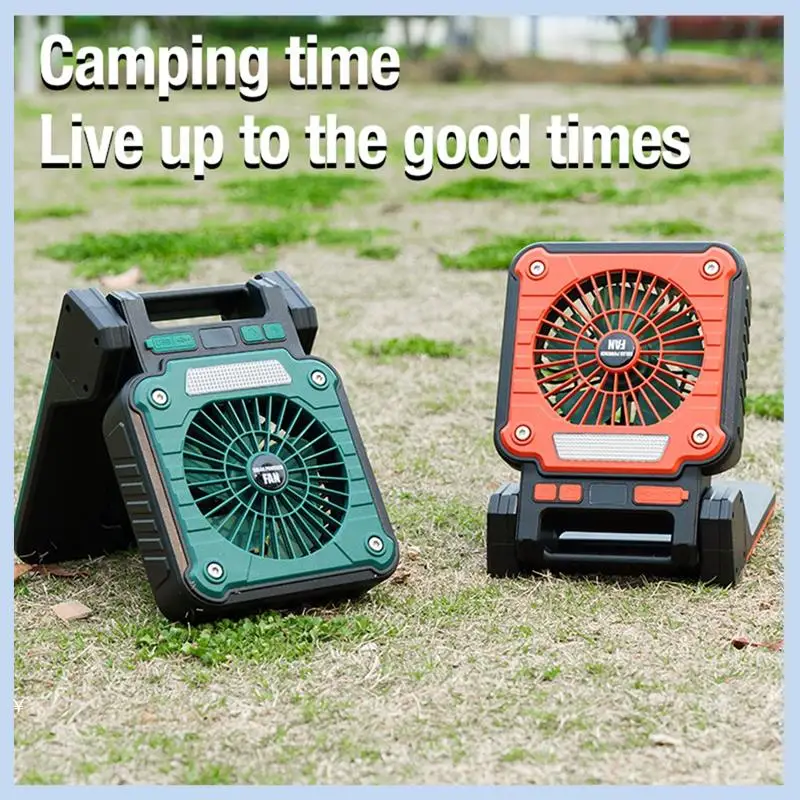 AS63-Solar 20000Mah Electric Fan With Led Lights For Tents, Car Camping Hooks And Usb&Solar Charging For Hiking, Fishing