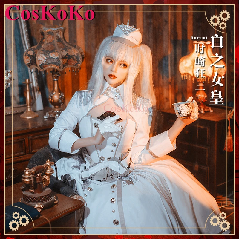 CosKoKo Tokisaki Kurumi Cosplay Anime Date A Live Costume White Queen Skin Formal Dress Halloween Party Role Play Clothing New