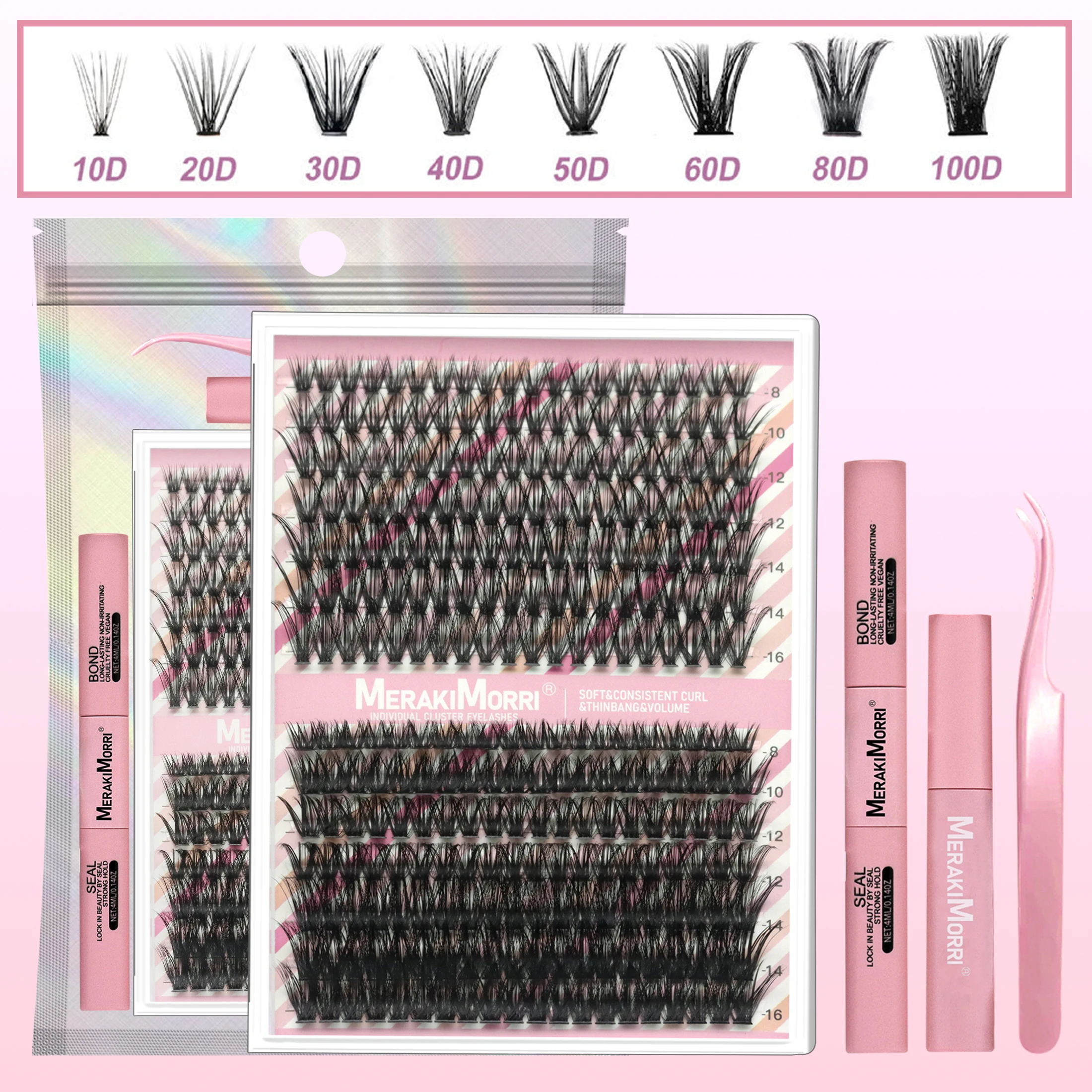 Kit de extensión de pestañas DIY, grupos de pestañas individuales de estilo mixto con removedor de pegamento y pinzas, juego de pestañas postizas para maquillaje de Cosplay