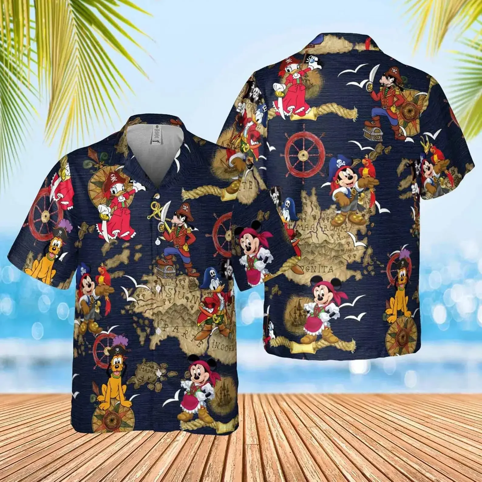 Disney Pirates Of Caribbean Hawaiian Shirt Men's Fashion Button Short Sleeve Mickey