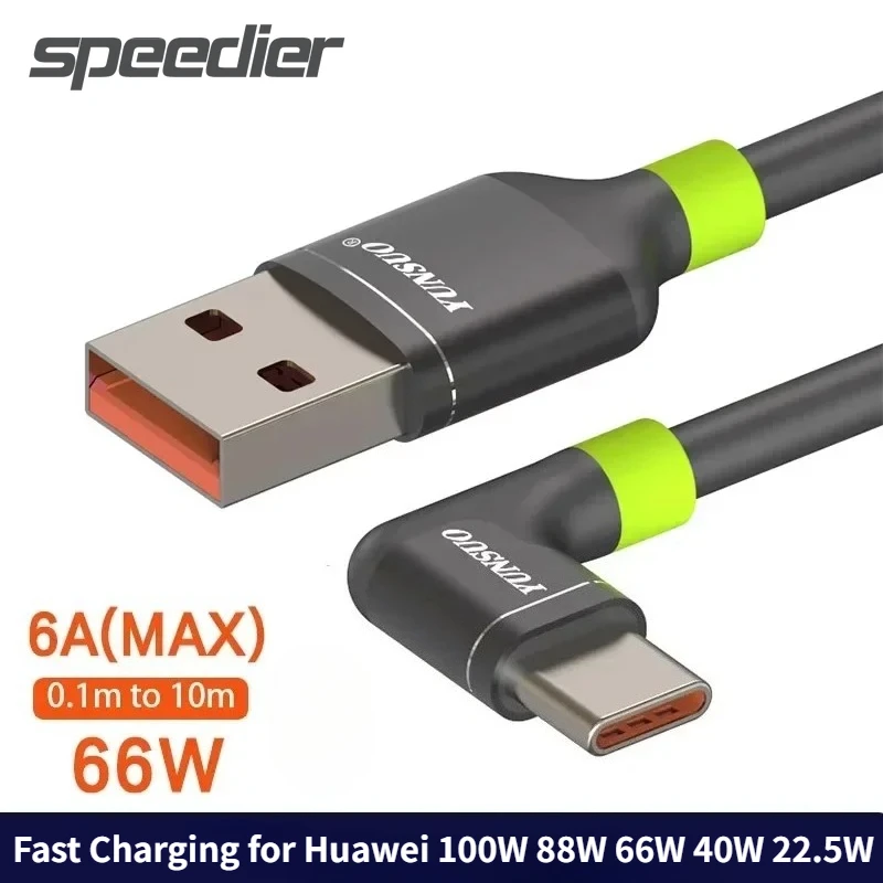 USB To Type-C Elbow 6A 100W 66W 40W Laptop Fast Charging Data Extender Cord For HUAWEI XIAOMI PCs Tablet Charger 0.1m 0.25m 0.5m