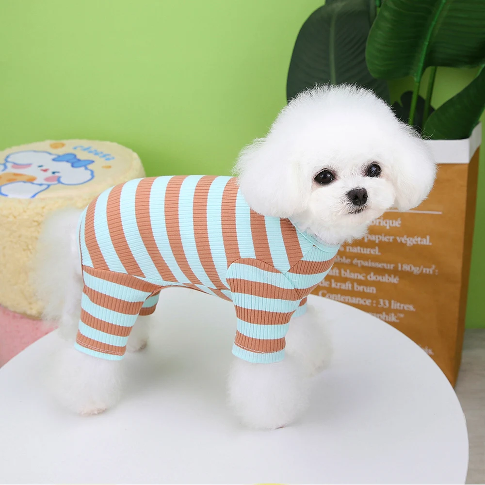 Dog Cat Jumpsuit Pajamas Striped Bear Design Pet Puppy Soft Tracksuit T-Shirt Knited Pet Dog Pants T-Shirt Costume Long Sleeve