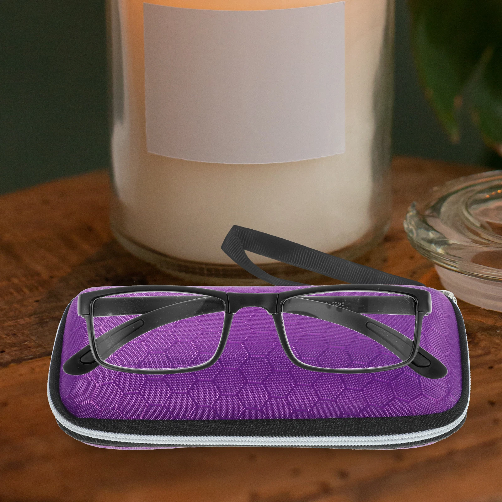 

1pc Eyeglasses Case Eva Zipper Glasses Box Sunglasses Case Honeycomb Pattern Lightweight Protector For Adults Purple
