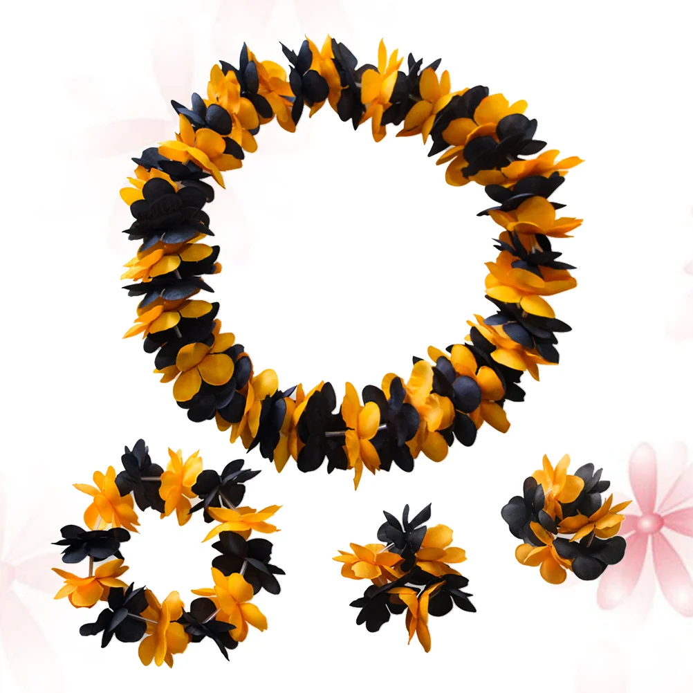 4 Pcs Flower Lei Banner Hawaiian Garland Luau Party Decoration Supplies Seaside Resort Bracelets Head Bandana