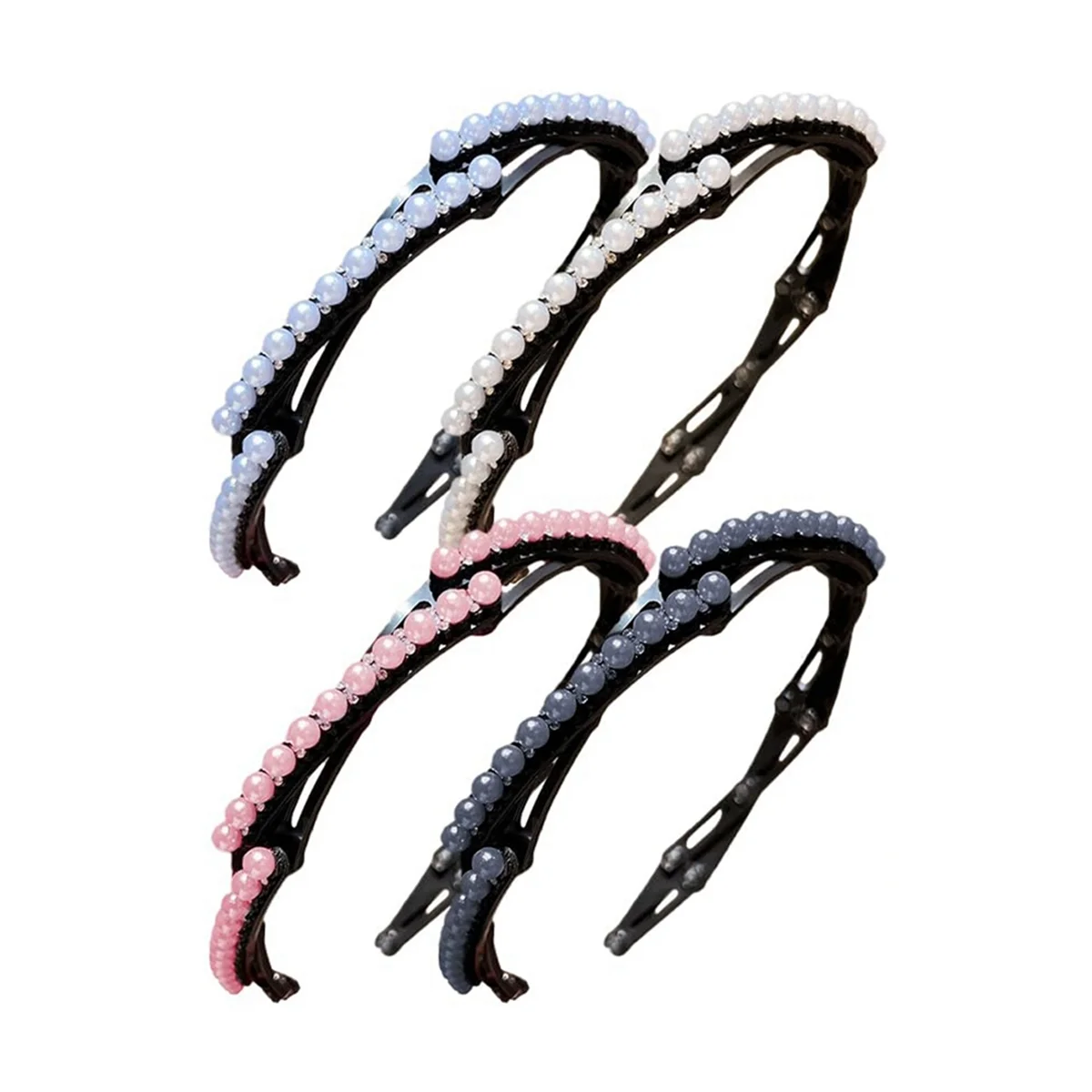 AB72-4Pcs Retractable Pocket Headbands - Non Slip Portable Telescopic Hair Hoops,Foldable Headbands for Women Washing Makeup