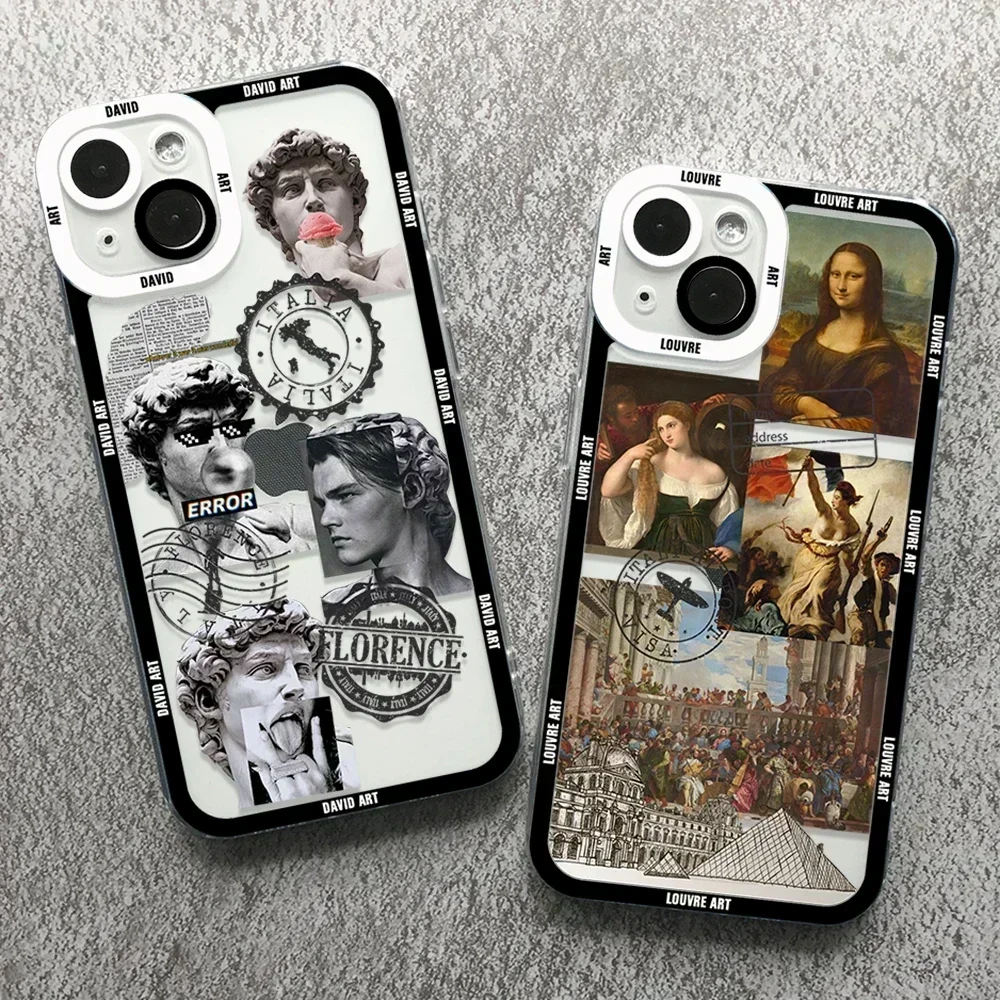 Art Aesthetic Da Vinci David Mona Lisa Angel Eyes Soft Case For iPhone 15 14 13 12 11 Pro Max Mini X XS XR 7 8 14 Plus SE2 Cover