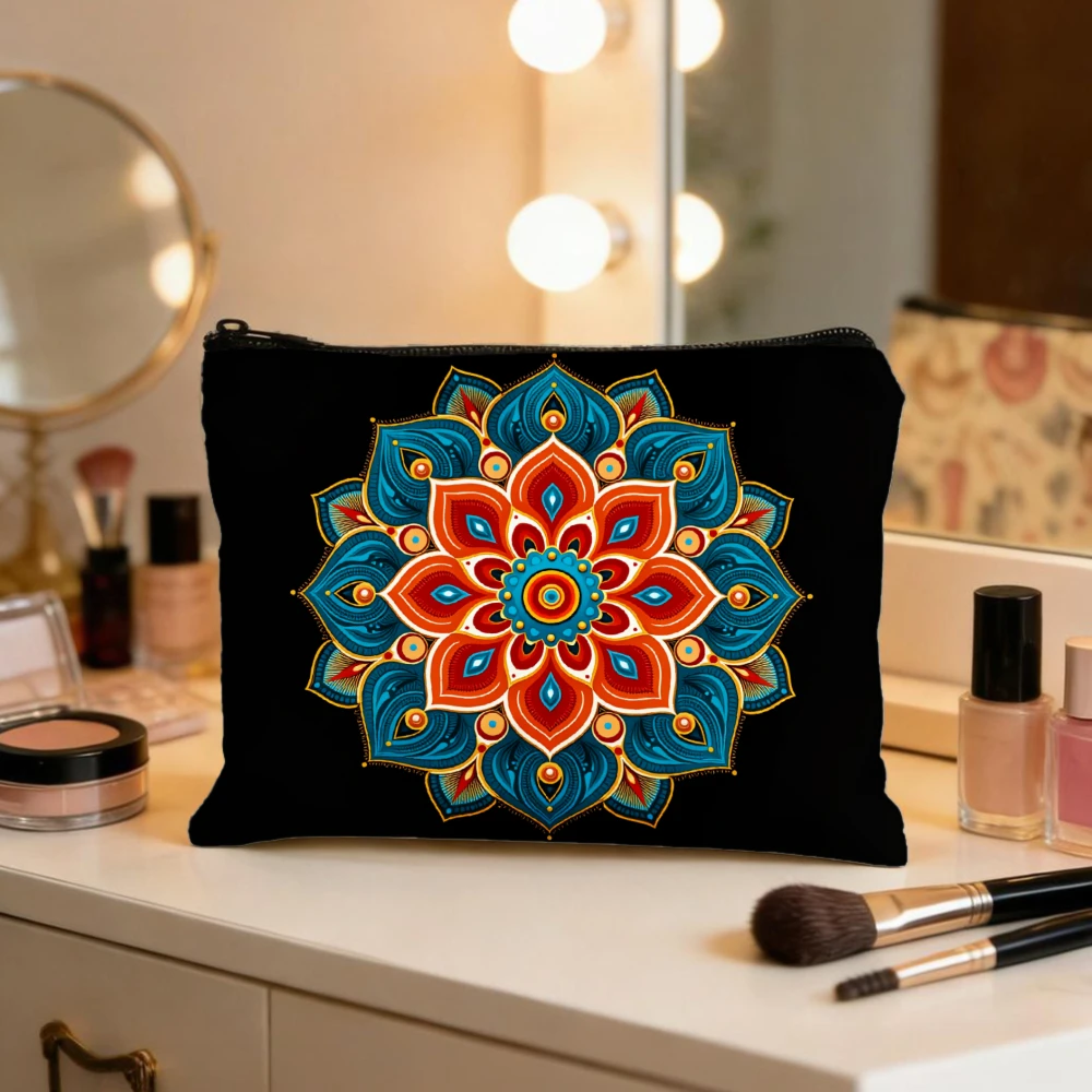 Mandala Flower Design Pattern Print Makeup Bags for Women's Cosmetic Pouch Toiletry Bag Pencil Case Travel Storage