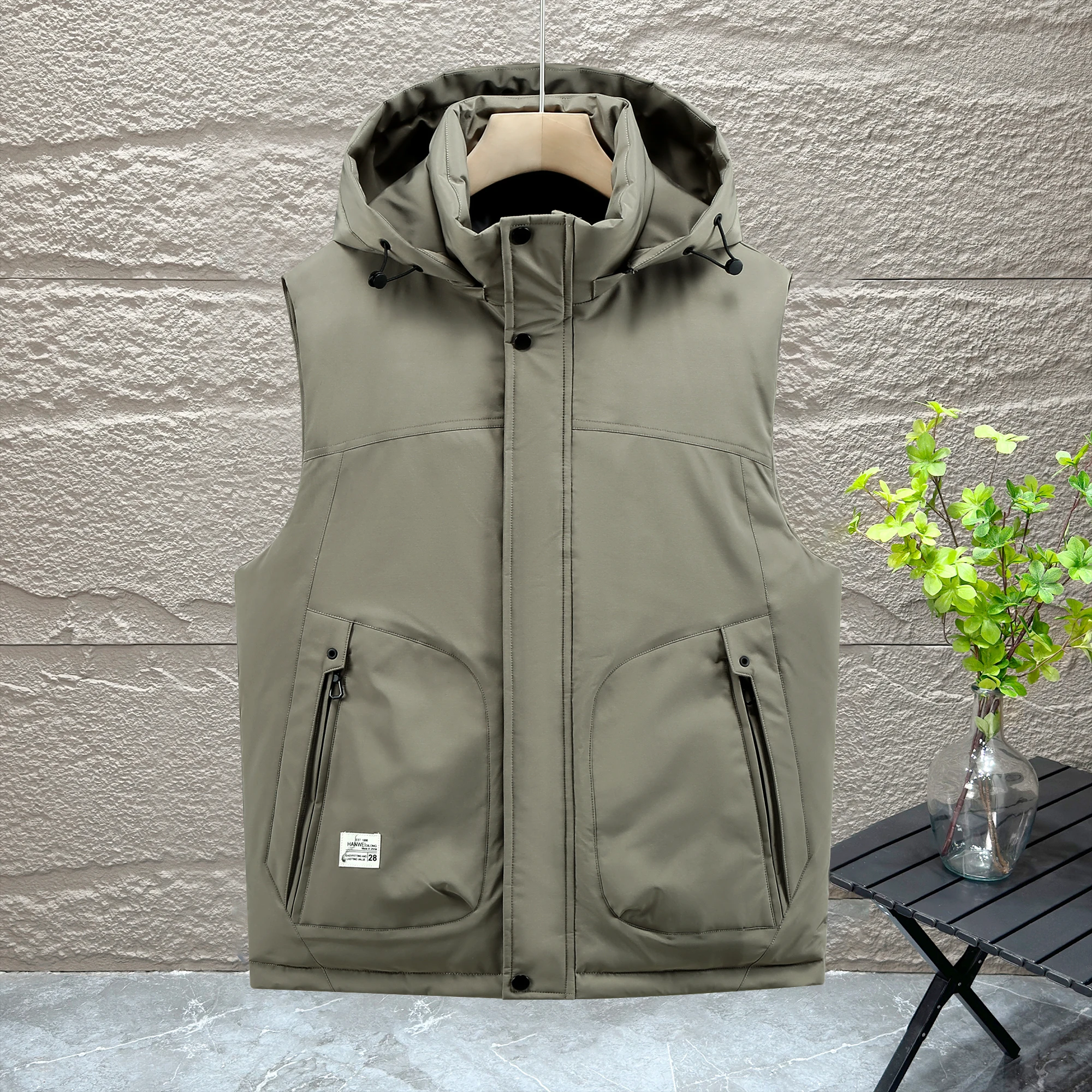 

Trendy Workwear Vest for Men,Thickened Loose Multi - Pocket Top for Winter, American Retro Street - Style Warm Sleeveless Jacket