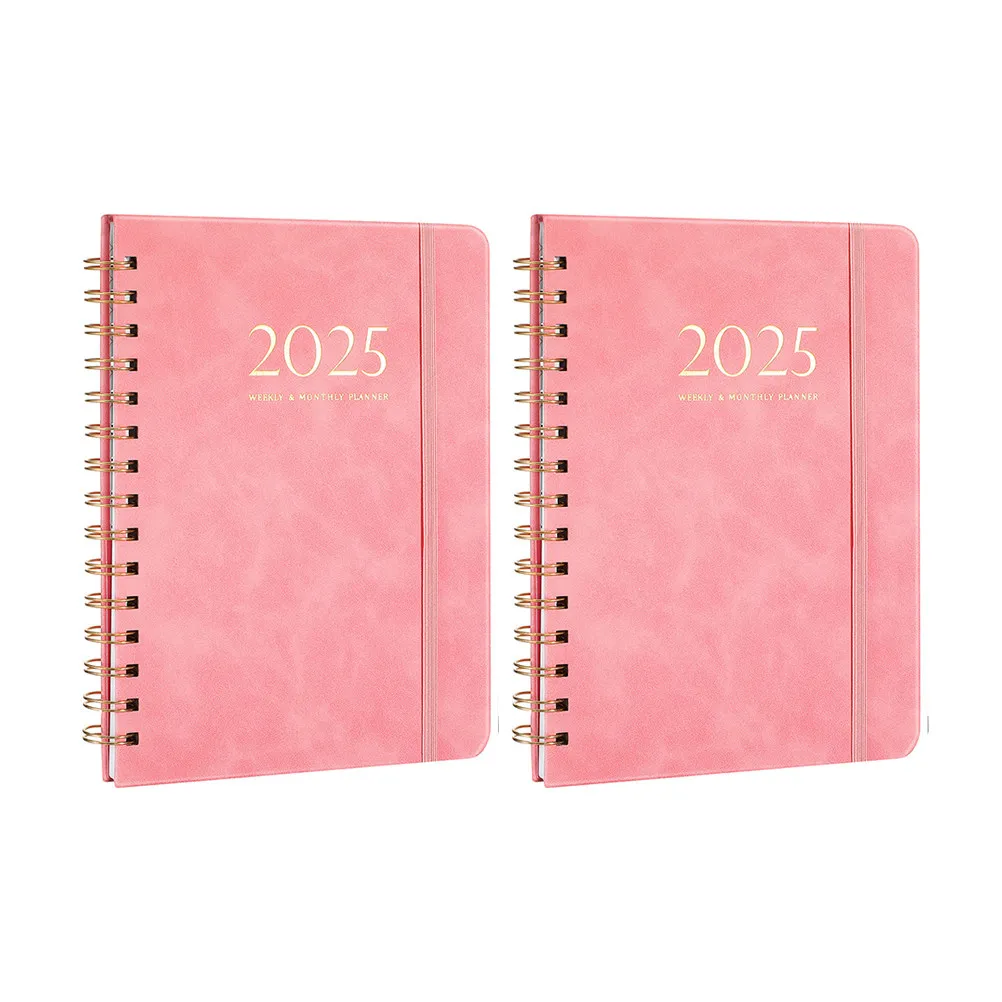 

2Pcs 2025 Planner Notebooks Strapbound Weekly Monthly Calendar Writing Notebook for Students Office Daily Task Organizer