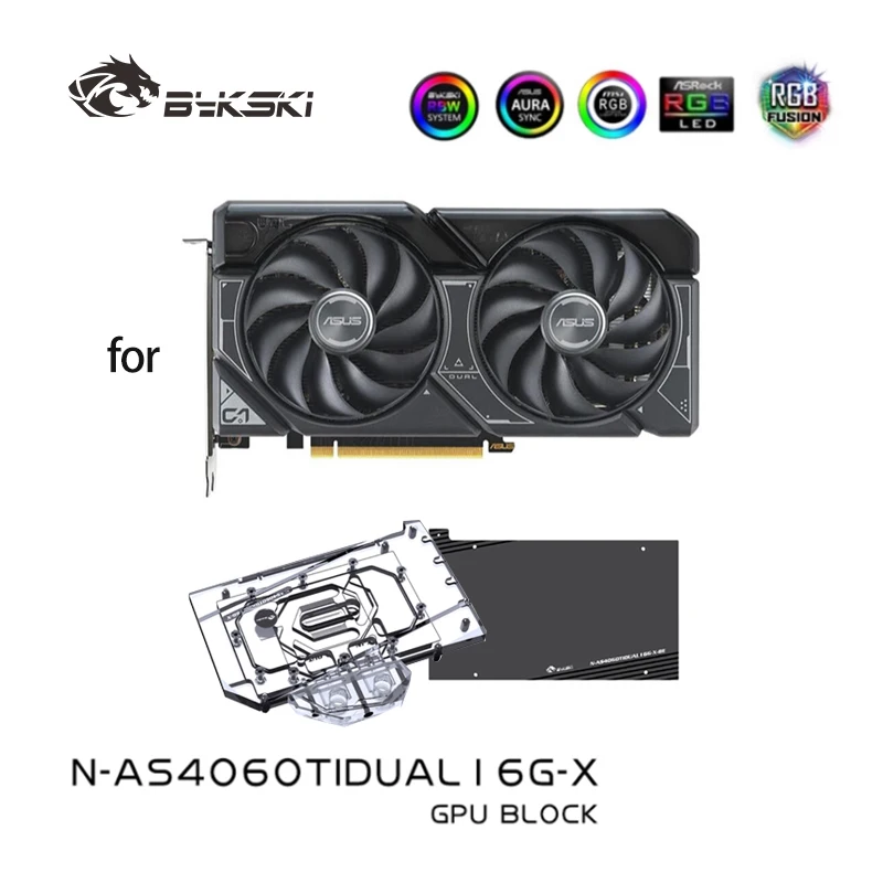 บล็อกน้ำ GPU Bykski สำหรับการ์ดจอ ASUS Dual GeForce RTX 4060Ti OC 16GB ระบบระบายความร้อน / ป้องกันการกัดกร่อน N-AS4060TIDUAL16G-X