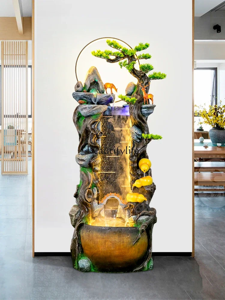 

yj9 New Chinese Style Flowing Water Fountain Entrance Gourd Circulating Water Humidifier Wealth-Attracting Floor Ornament