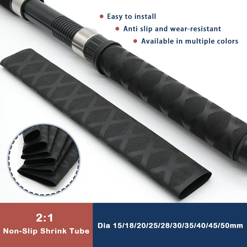 

Non Slip Heat Shrink Tube Fishing Rod Wrap Black 15 18 20 22 25 28 30 35 40 45 50mm Handle Insulated Protect Waterproof Cover