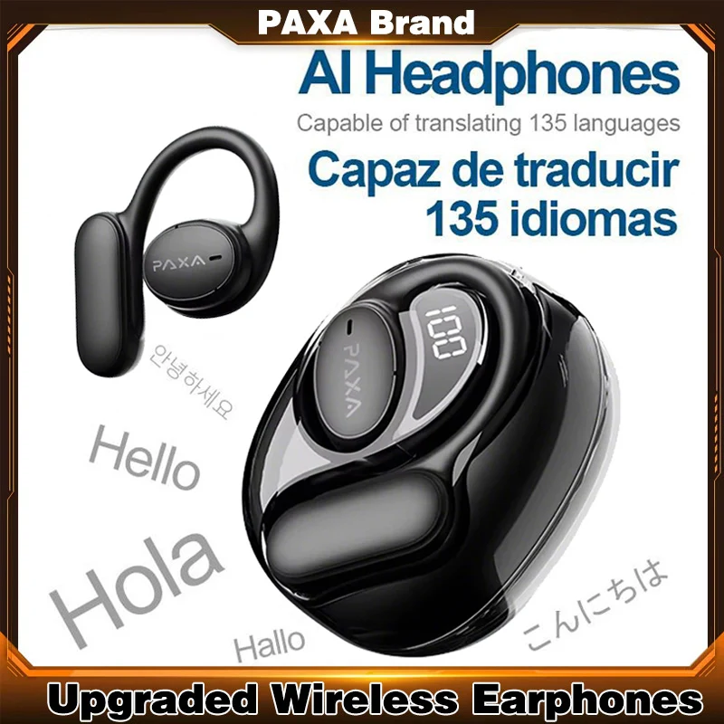 Obrázek 3: PAXA aktualizovat AI chytrý sluchátka posuvný pohyb 100+ jazycích Bluetooth sluchátka open-ear bezdrátový sluchátka bas stereo long-li