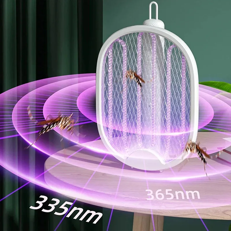 Foldable Electric Mosquito Killer Fly Swatter Trap USB Rechargeable Mosquito Racket Insect Killer with UV Light Bug Zapper