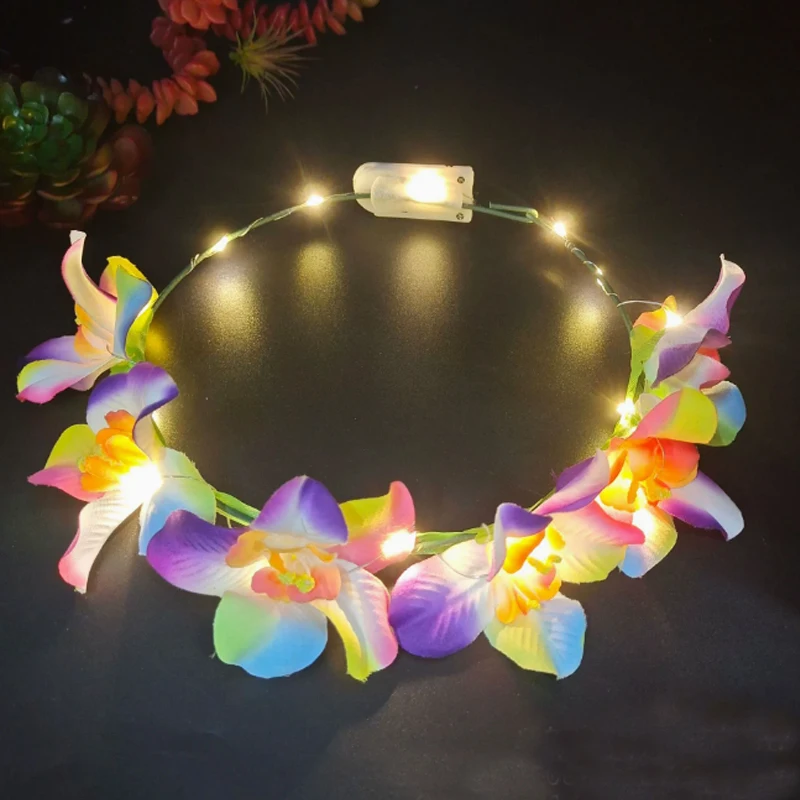 5pcs wholesale Light Up Tropical Orchid Flower Crown Headband with Color Changing LED Lights