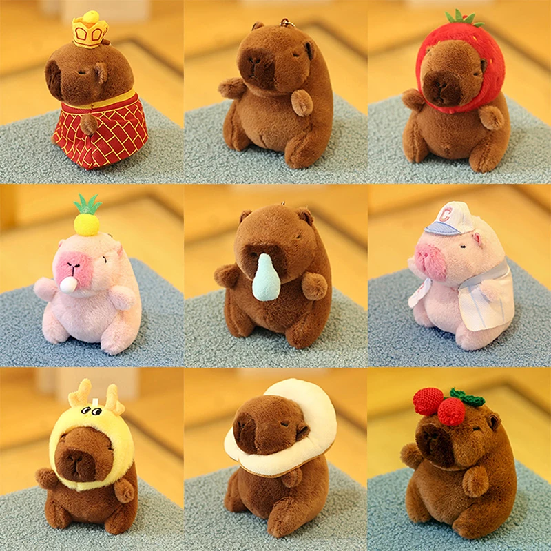 1PC Hat Capybara Plush Toy Simulation Flower Cotton Jacket Capibara Stuffed Animals Papa Hand Circle Ring Small Pendant