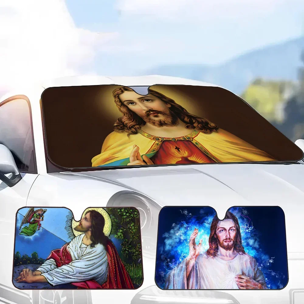 Jesus Religion Christ Car Solar Protection Heated Windshield Sunshade Car Window Windscreen Cover Sun Shade Auto Sun Visor